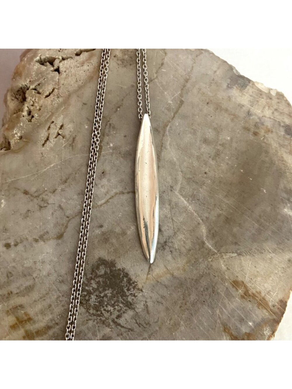Sterling Silver 925 Solid Elongated Oval Pendant Necklace 18" Cable Chain - Picture 3 of 16